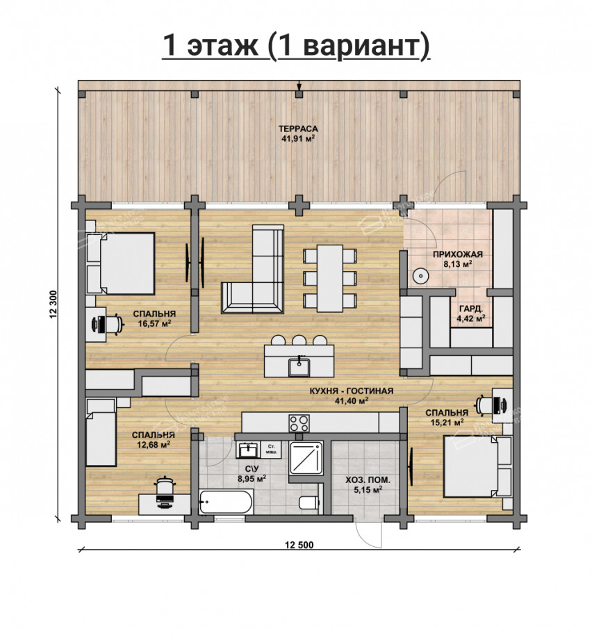 Дом из клееного бруса VZ-3001 